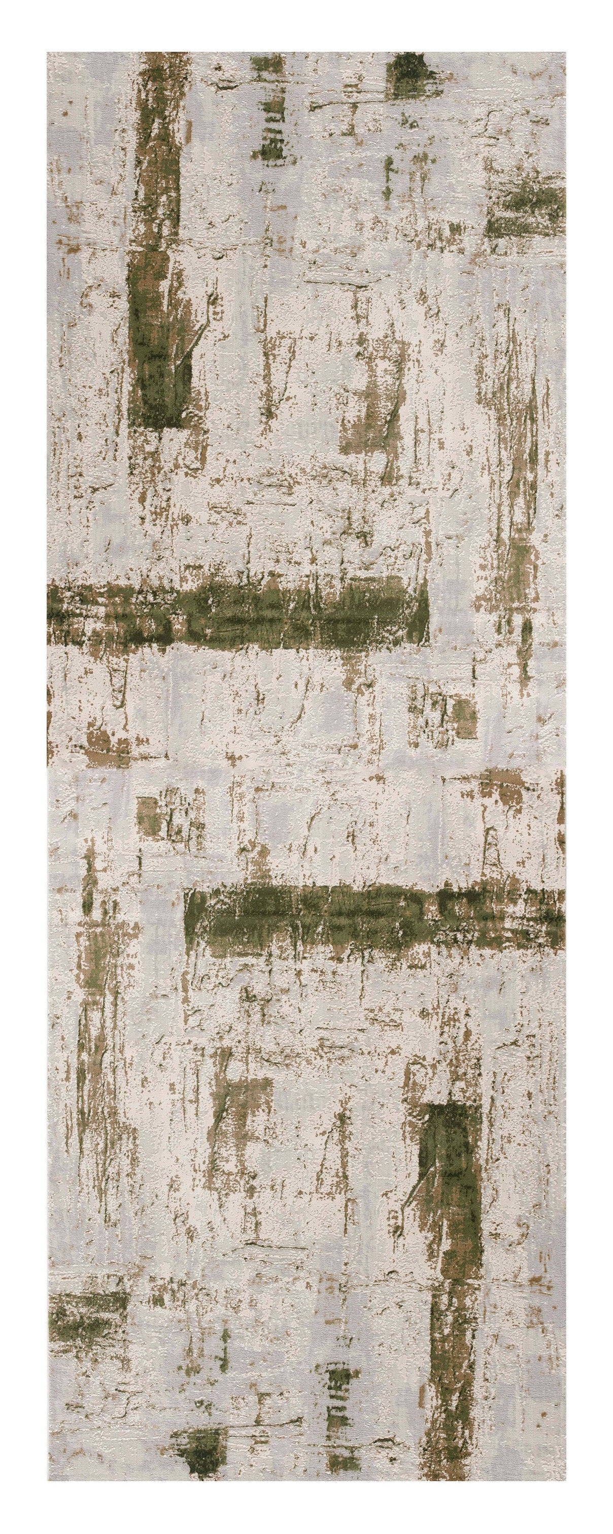 10' Green and Ivory Abstract Power Loom Distressed Runner Rug - 27.0" (L) x 120.0" (W) x 0.6" (H)