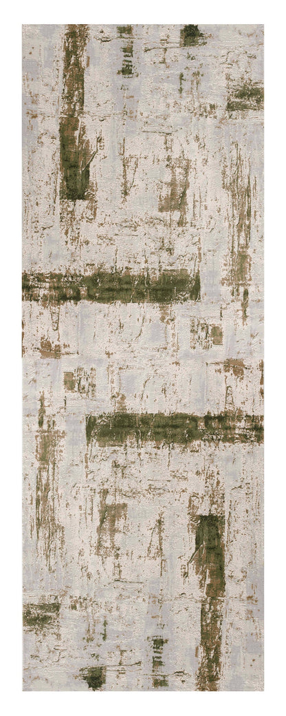 10' Green and Ivory Abstract Power Loom Distressed Runner Rug - 27.0" (L) x 120.0" (W) x 0.6" (H)