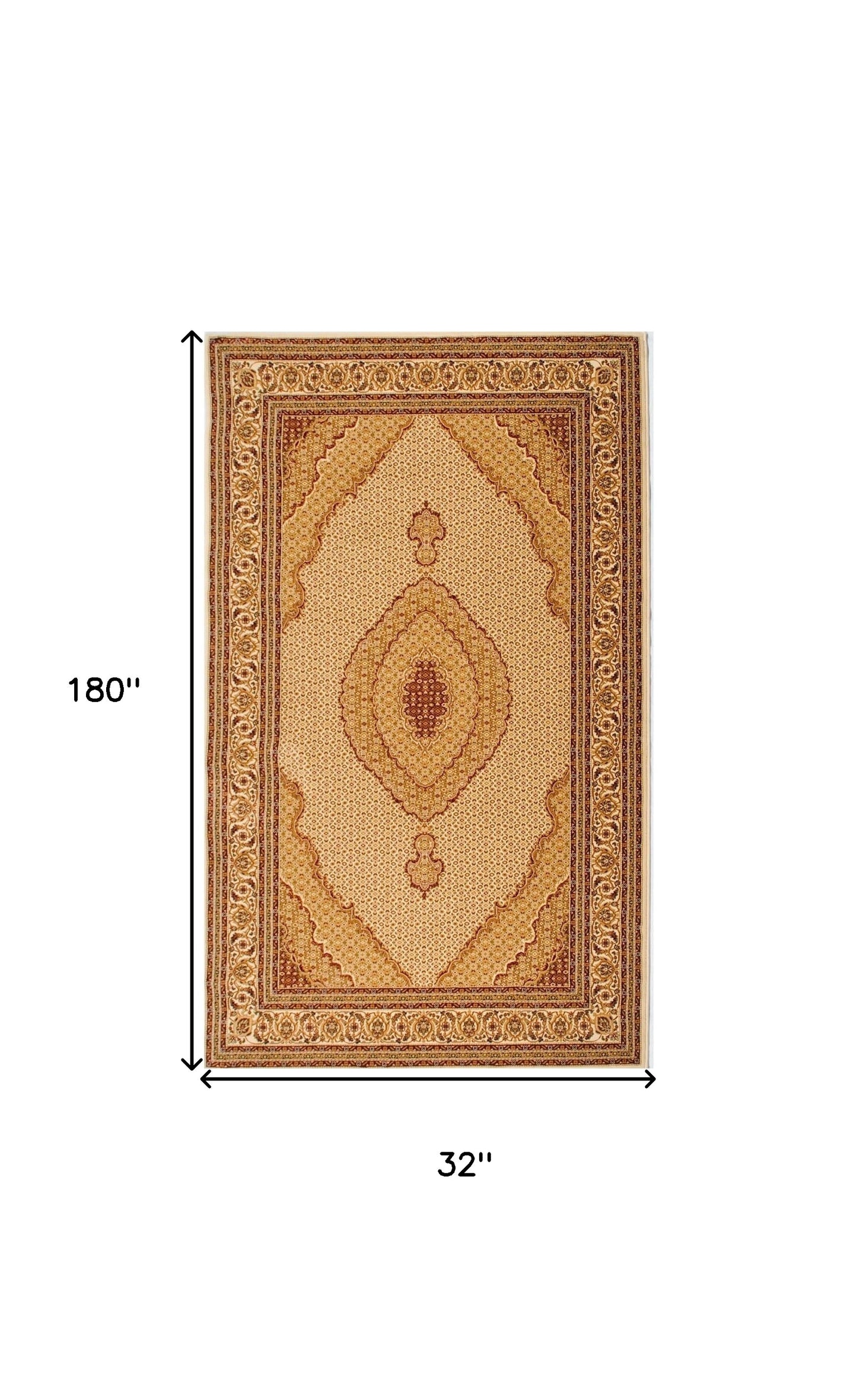 15' Runner Beige and Ivory Oriental Power Loom Runner Rug