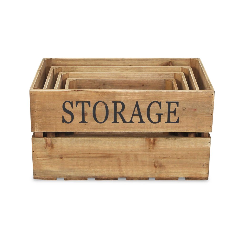 Set of Four Brown Nesting Solid Wood Crate HomeRoots