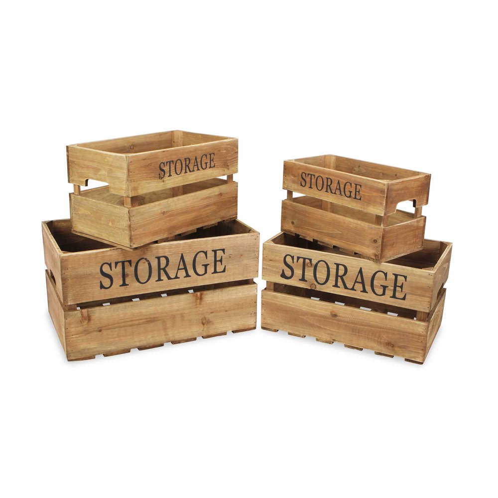 Set of Four Brown Nesting Solid Wood Crate HomeRoots