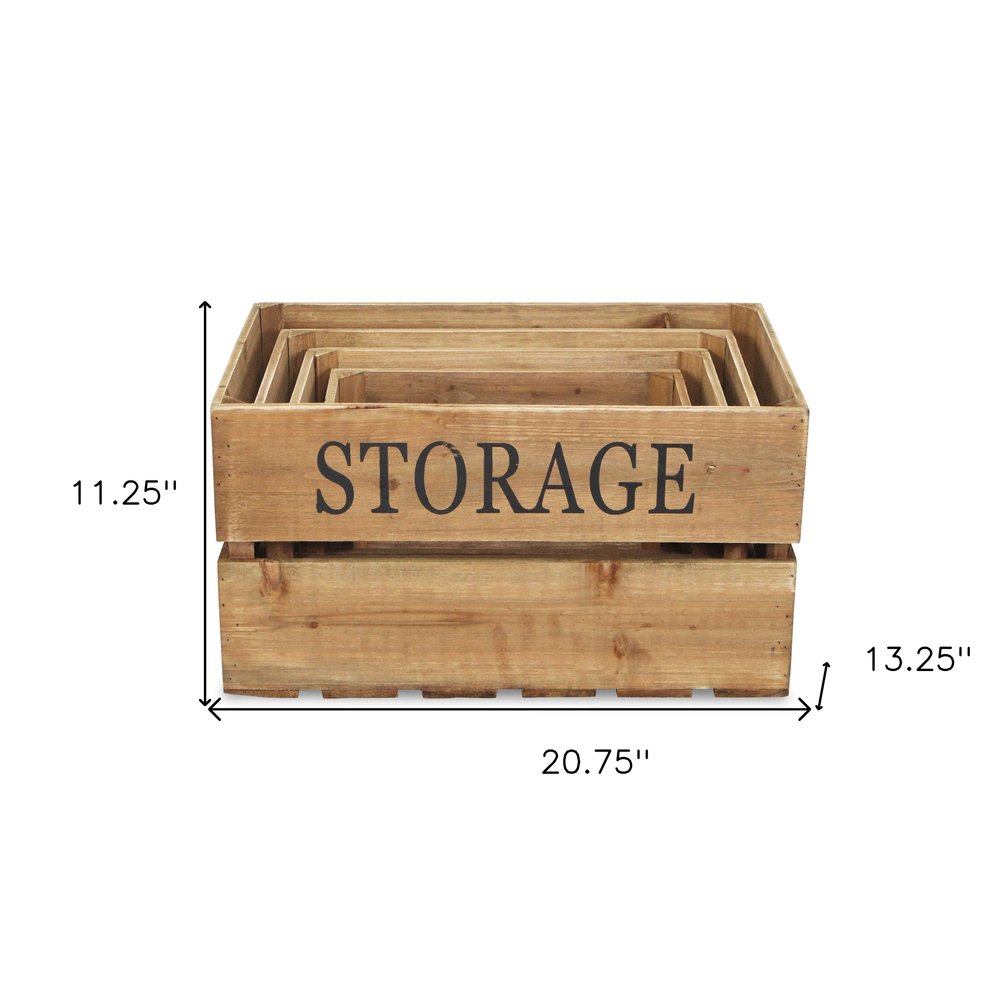 Set of Four Brown Nesting Solid Wood Crate HomeRoots