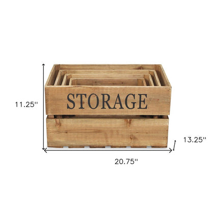 Set of Four Brown Nesting Solid Wood Crate HomeRoots