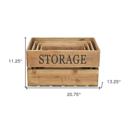 Set of Four Brown Nesting Solid Wood Crate HomeRoots