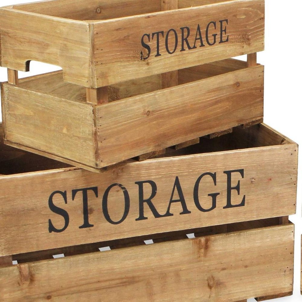 Set of Four Brown Nesting Solid Wood Crate HomeRoots
