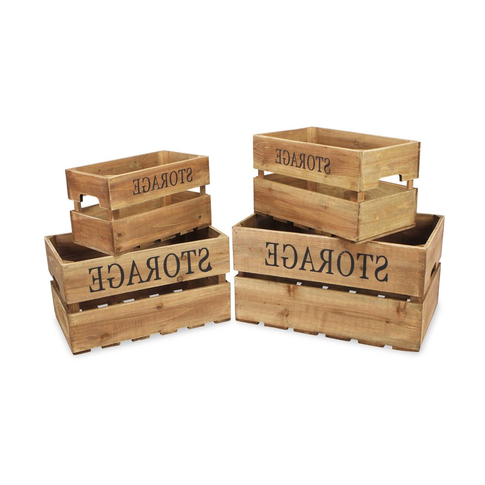 Set of Four Brown Nesting Solid Wood Crate HomeRoots