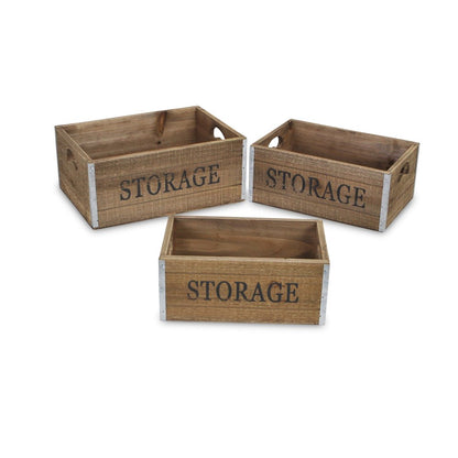 Set of Three Natural Nesting Solid Wood And Metal Crate HomeRoots