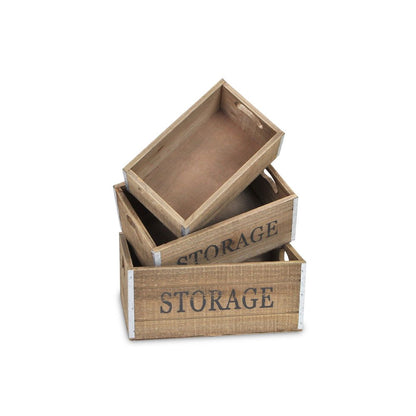 Set of Three Natural Nesting Solid Wood And Metal Crate HomeRoots