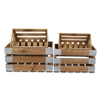 Set of Four Natural Nesting Solid Wood And Metal Crate HomeRoots