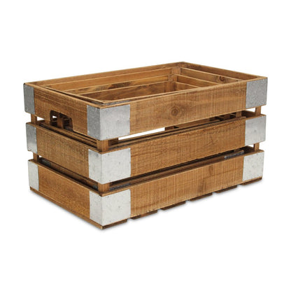 Set of Four Natural Nesting Solid Wood And Metal Crate HomeRoots