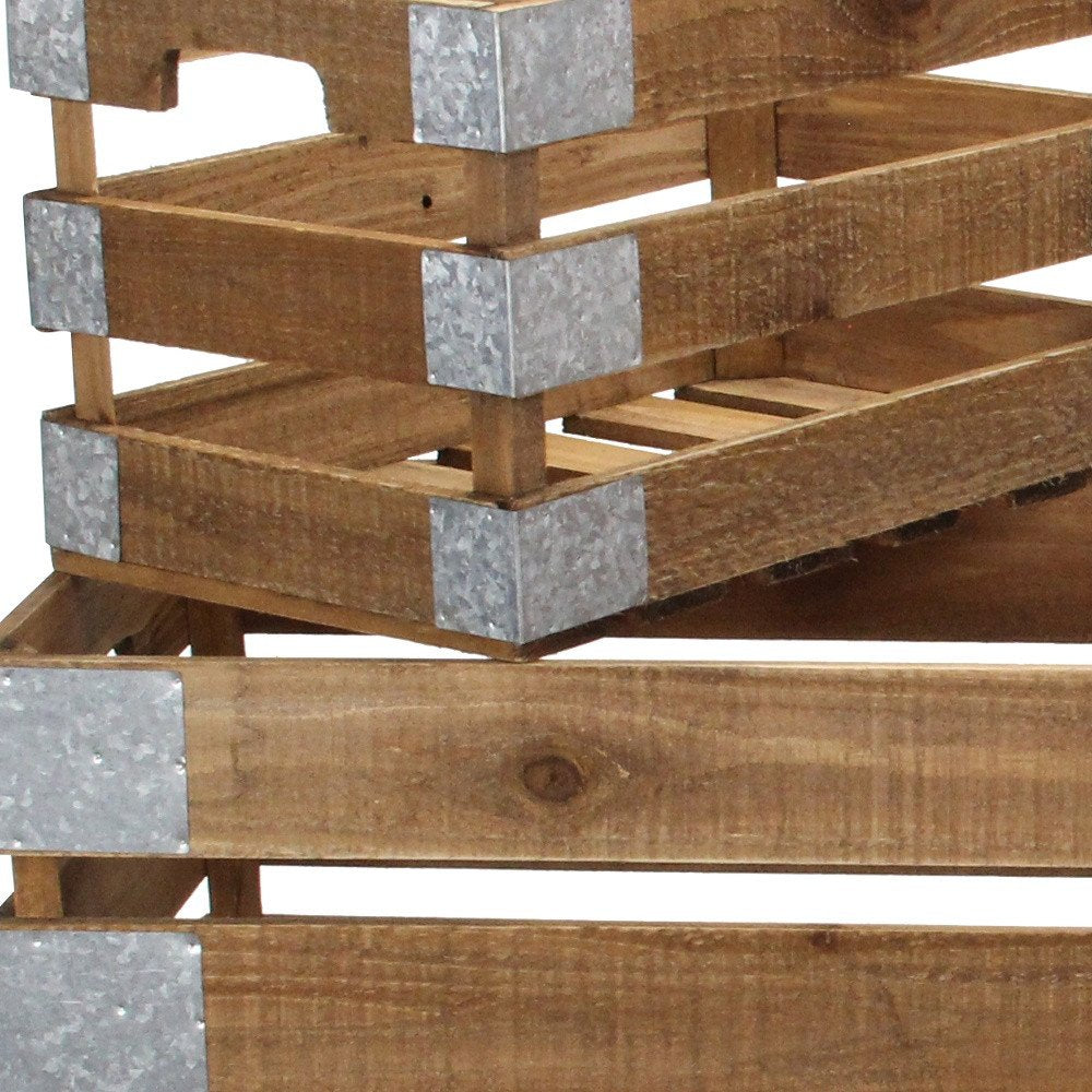Set of Four Natural Nesting Solid Wood And Metal Crate HomeRoots