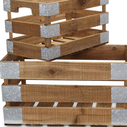 Set of Four Natural Nesting Solid Wood And Metal Crate HomeRoots