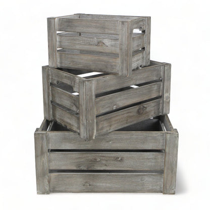 Set of Three Gray Nesting Solid Wood And Metal Crate HomeRoots