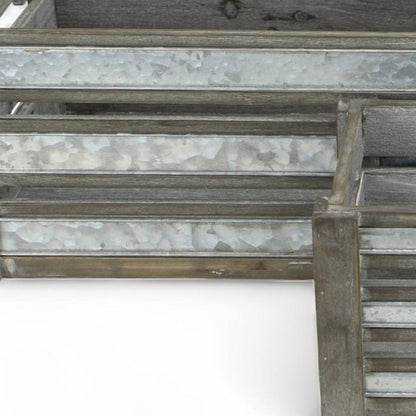 Set of Three Gray Nesting Solid Wood And Metal Crate HomeRoots