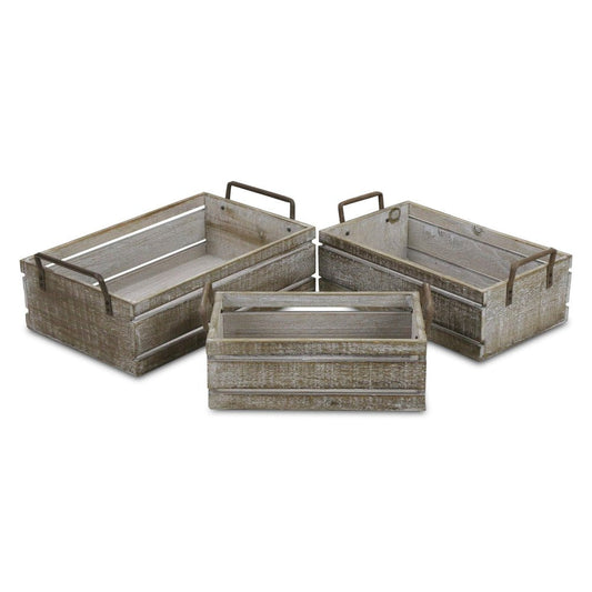 Set of Three Gray Nesting Solid Wood And Metal Crate HomeRoots