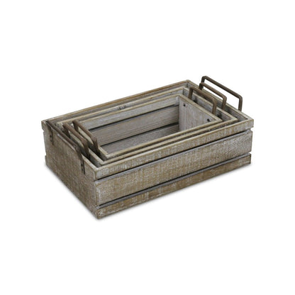 Set of Three Gray Nesting Solid Wood And Metal Crate HomeRoots
