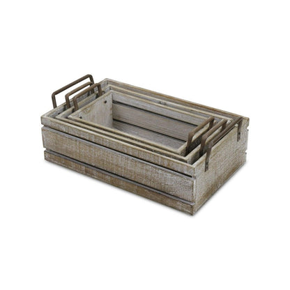 Set of Three Gray Nesting Solid Wood And Metal Crate HomeRoots