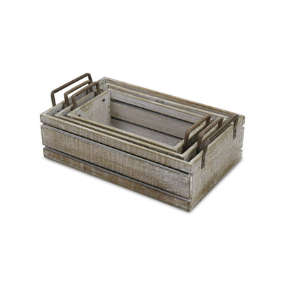Set of Three Gray Nesting Solid Wood And Metal Crate HomeRoots