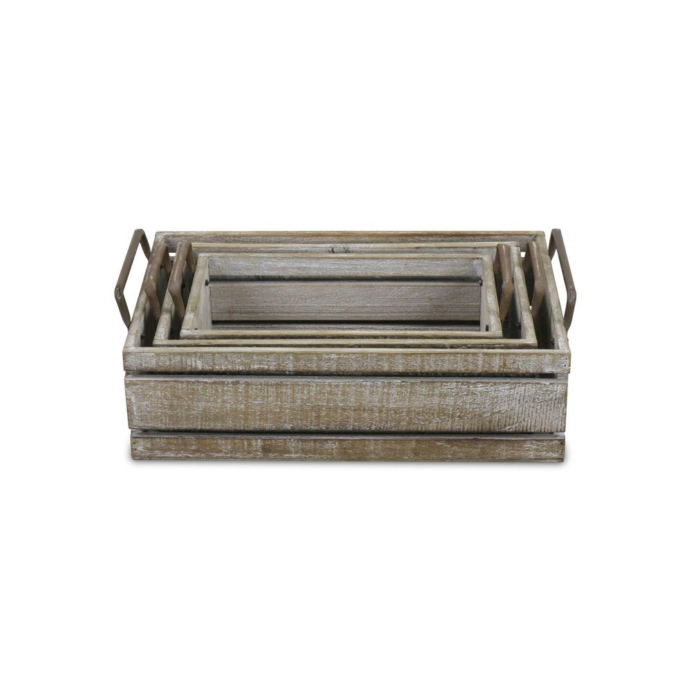 Set of Three Gray Nesting Solid Wood And Metal Crate HomeRoots