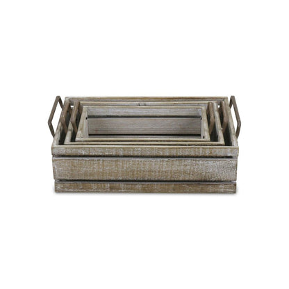 Set of Three Gray Nesting Solid Wood And Metal Crate HomeRoots