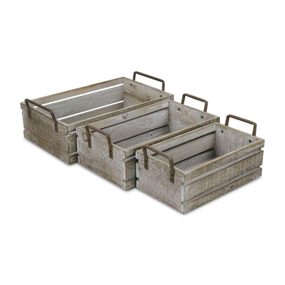 Set of Three Gray Nesting Solid Wood And Metal Crate HomeRoots