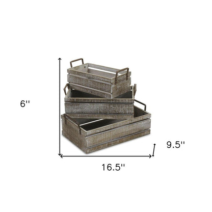Set of Three Gray Nesting Solid Wood And Metal Crate HomeRoots