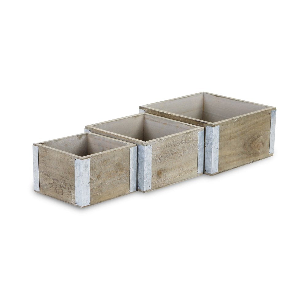 Set of Three Brown Nesting Solid Wood And Metal Crate HomeRoots