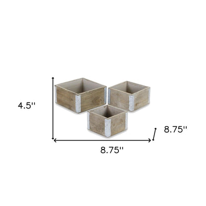 Set of Three Brown Nesting Solid Wood And Metal Crate HomeRoots