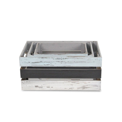 Set of Three Black Light Blue And Off White Nesting Solid Wood Crate HomeRoots