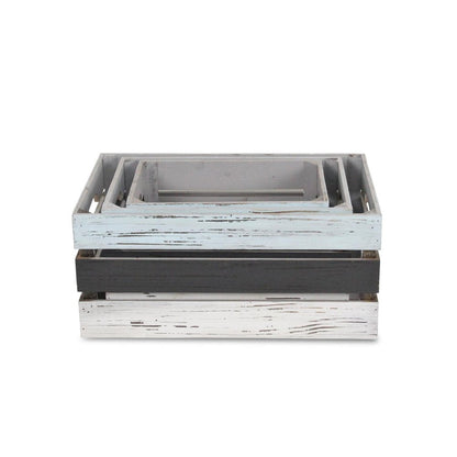 Set of Three Black Light Blue And Off White Nesting Solid Wood Crate HomeRoots