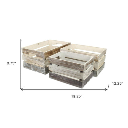 Set of Three Black Off White And Walnut Nesting Solid Wood Crate HomeRoots
