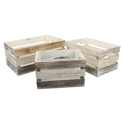 Set of Three Black Off White And Walnut Nesting Solid Wood Crate HomeRoots