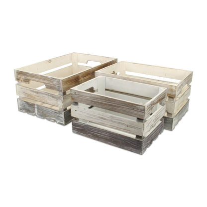 Set of Three Black Off White And Walnut Nesting Solid Wood Crate HomeRoots