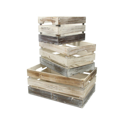 Set of Three Black Off White And Walnut Nesting Solid Wood Crate HomeRoots