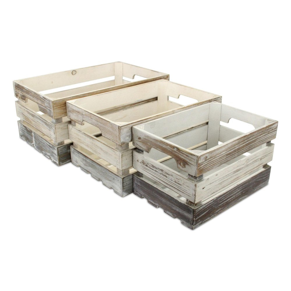 Set of Three Black Off White And Walnut Nesting Solid Wood Crate HomeRoots