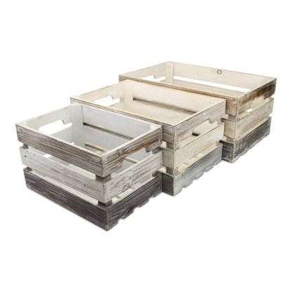Set of Three Black Off White And Walnut Nesting Solid Wood Crate HomeRoots