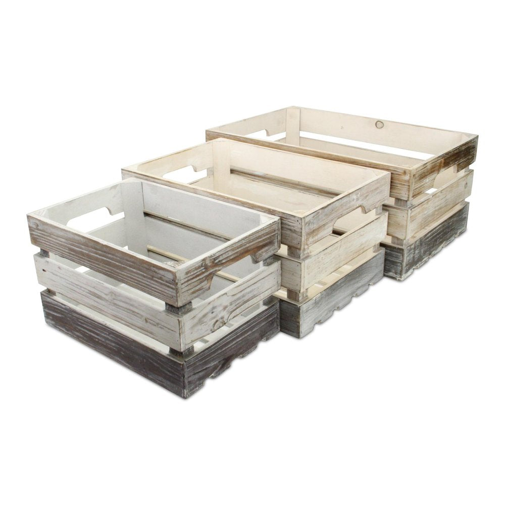 Set of Three Black Off White And Walnut Nesting Solid Wood Crate HomeRoots