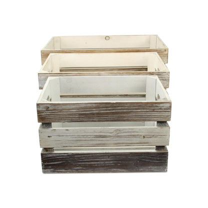 Set of Three Black Off White And Walnut Nesting Solid Wood Crate HomeRoots