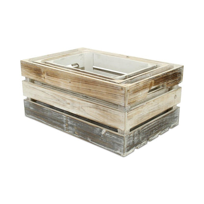 Set of Three Black Off White And Walnut Nesting Solid Wood Crate HomeRoots