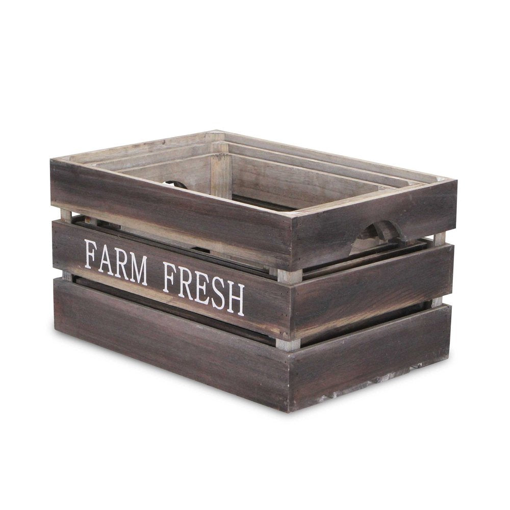 Set of Three Dark Brown Nesting Solid Wood Crate HomeRoots