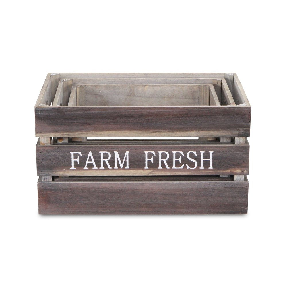Set of Three Dark Brown Nesting Solid Wood Crate HomeRoots