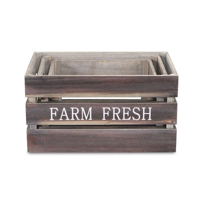 Set of Three Dark Brown Nesting Solid Wood Crate HomeRoots