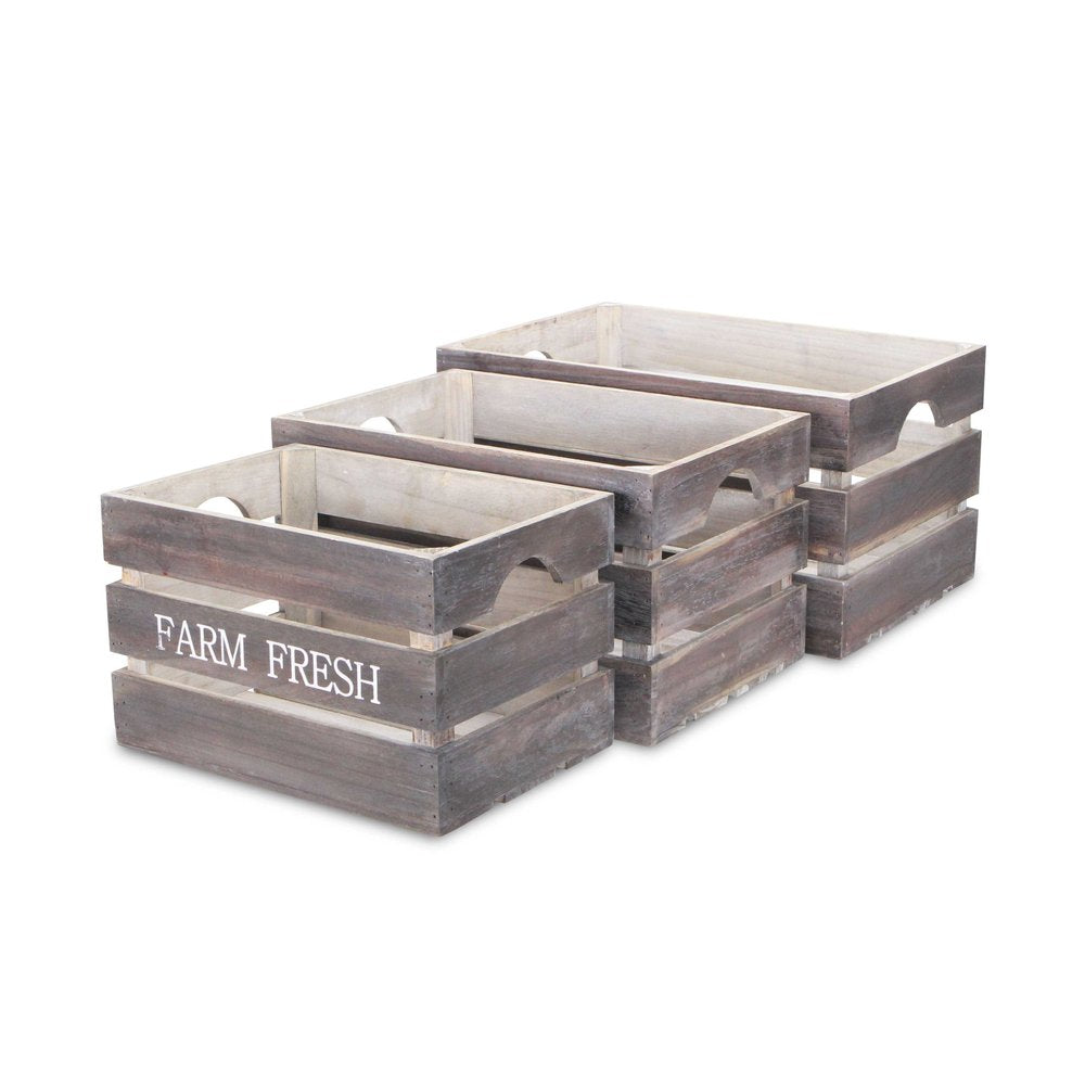 Set of Three Dark Brown Nesting Solid Wood Crate HomeRoots