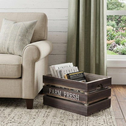 Set of Three Dark Brown Nesting Solid Wood Crate HomeRoots
