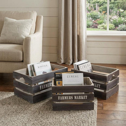 Set of Three Dark Brown Nesting Solid Wood Crate HomeRoots