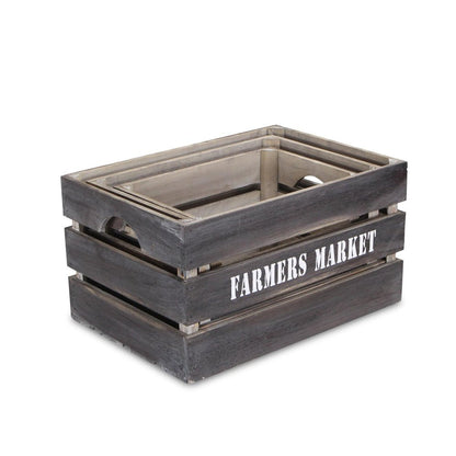 Set of Three Dark Brown Nesting Solid Wood Crate HomeRoots