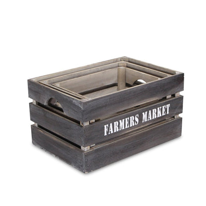 Set of Three Dark Brown Nesting Solid Wood Crate HomeRoots