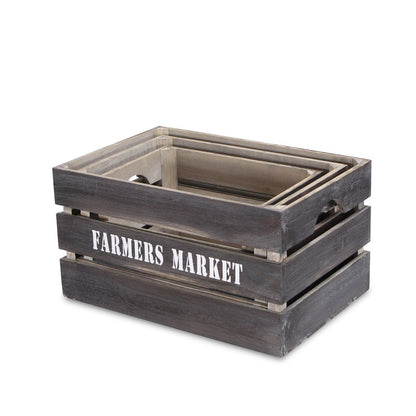 Set of Three Dark Brown Nesting Solid Wood Crate HomeRoots