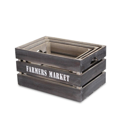 Set of Three Dark Brown Nesting Solid Wood Crate HomeRoots