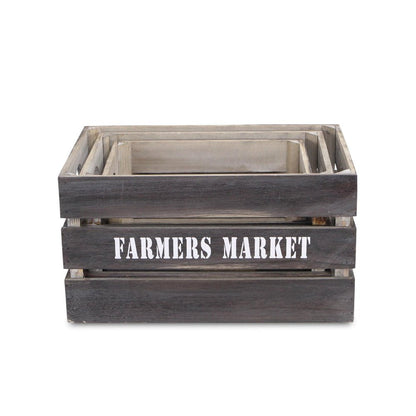 Set of Three Dark Brown Nesting Solid Wood Crate HomeRoots